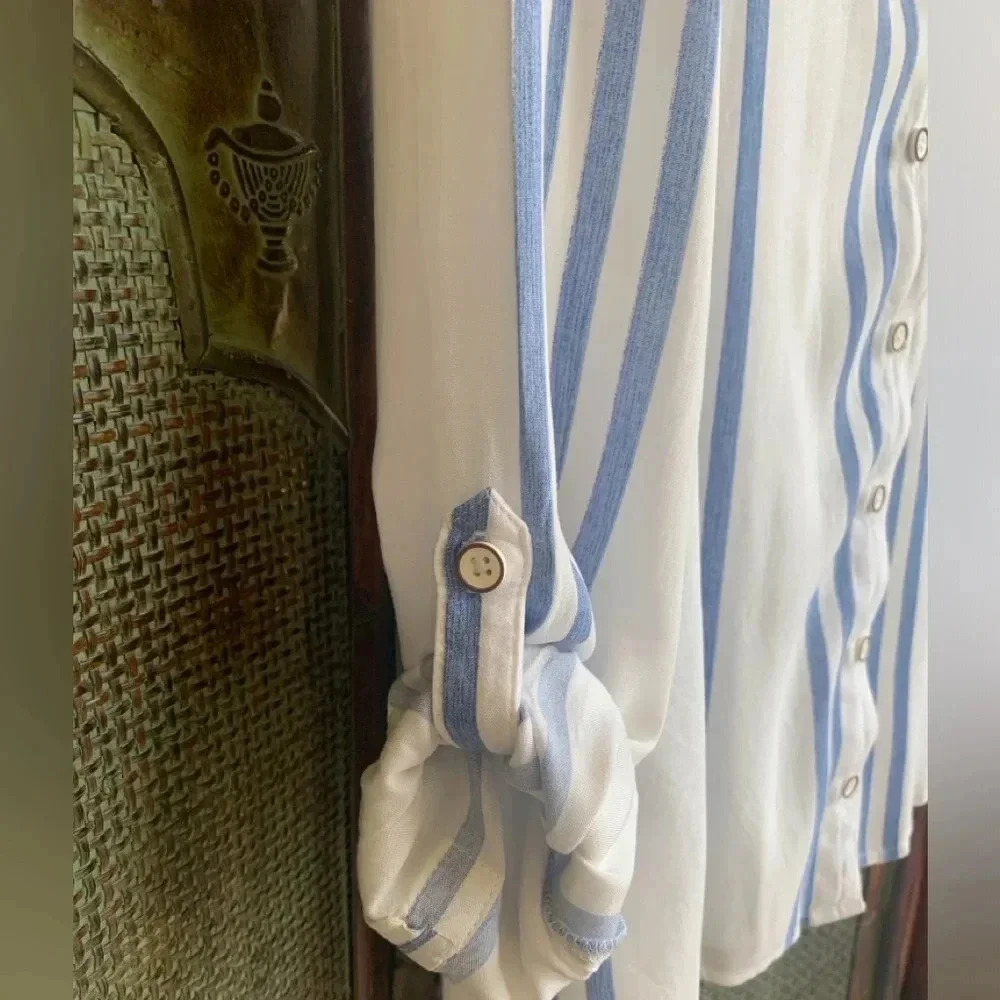 Koaj Basic Womens Blue/White Button Down Long Sle… - image 3